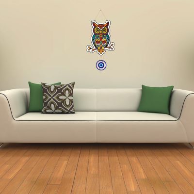 Owl with Evil Eye Wooden Wall Hanging Modern Artwork Home, Office, Living Room Decor Nazar Battu for Entrance Vastu Spiritual Traditional Home Décor
